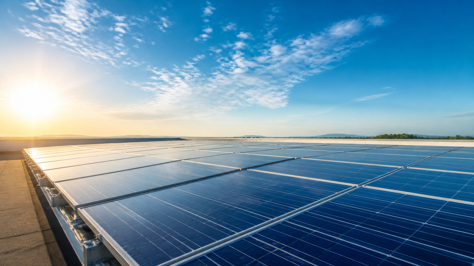 Solar panels under a clear sky